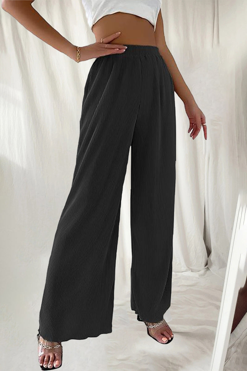 Casual Simplicity Solid Pleat Loose High Waist Wide Pipe Solid Colour Hose (7 Farben)