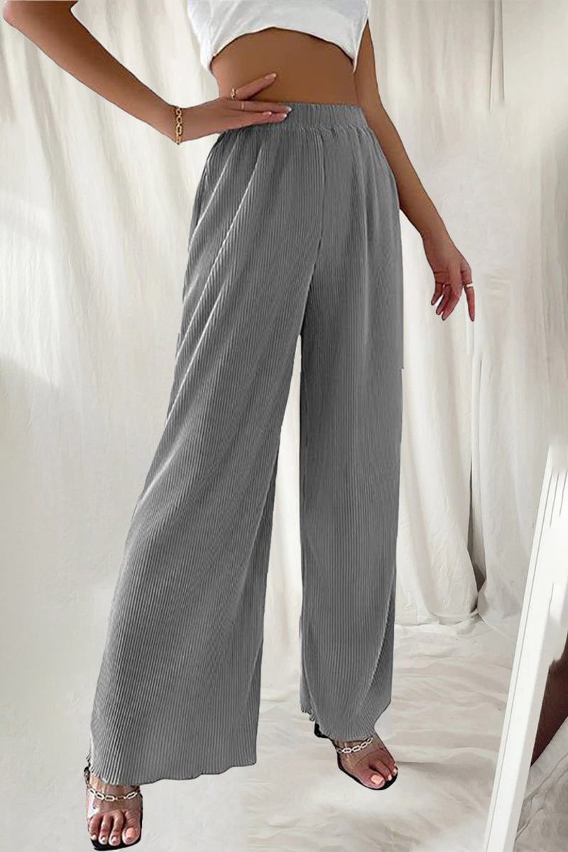 Casual Simplicity Solid Pleat Loose High Waist Wide Pipe Solid Colour Hose (7 Farben)