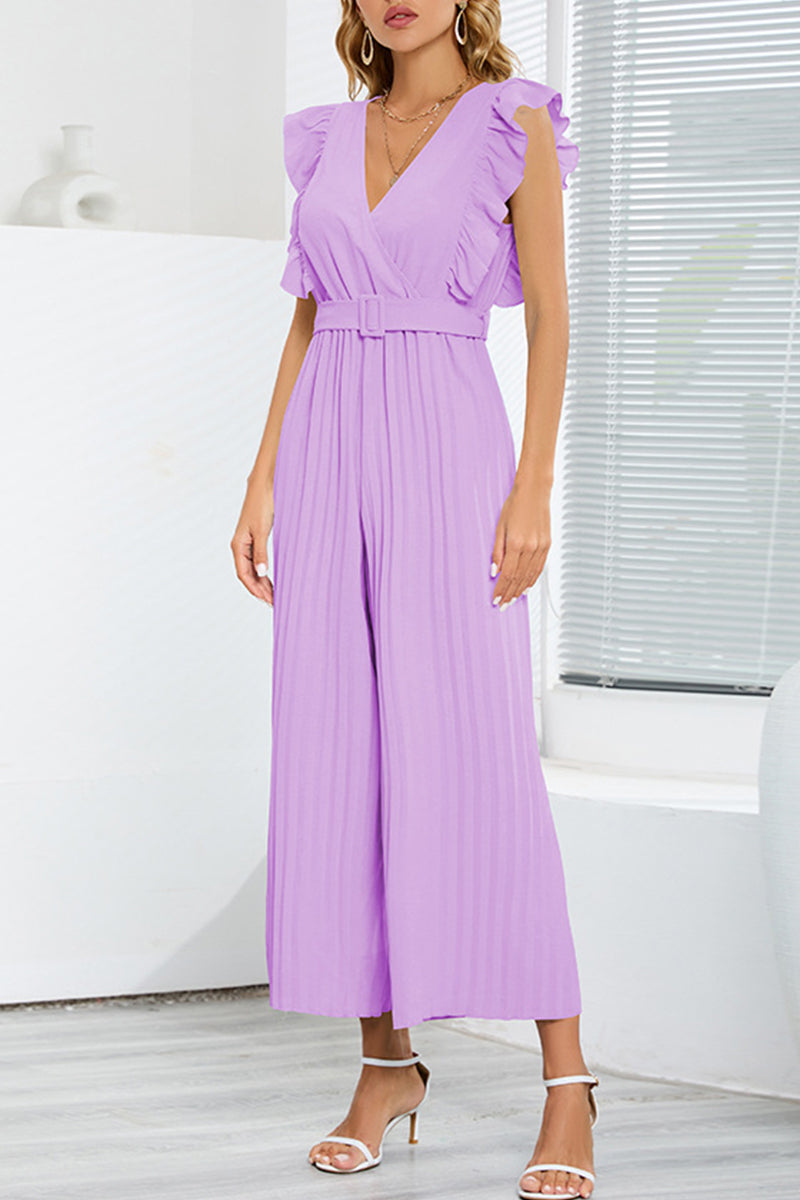 Casual Einfachheit einfarbig mit V-Ausschnitt regelmäßige Jumpsuits