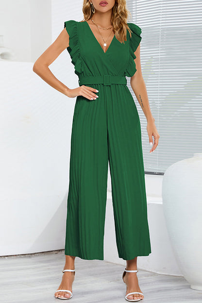 Casual Einfachheit einfarbig mit V-Ausschnitt regelmäßige Jumpsuits