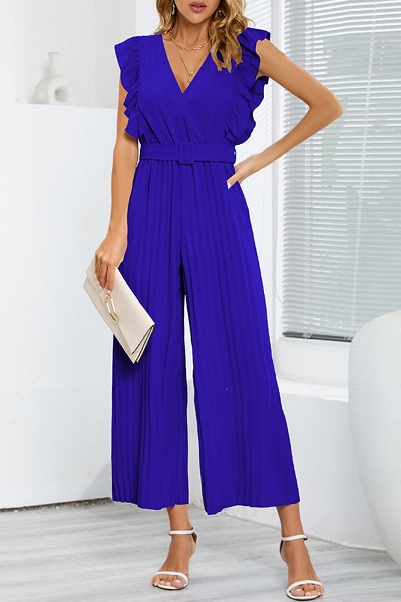 Casual Einfachheit einfarbig mit V-Ausschnitt regelmäßige Jumpsuits