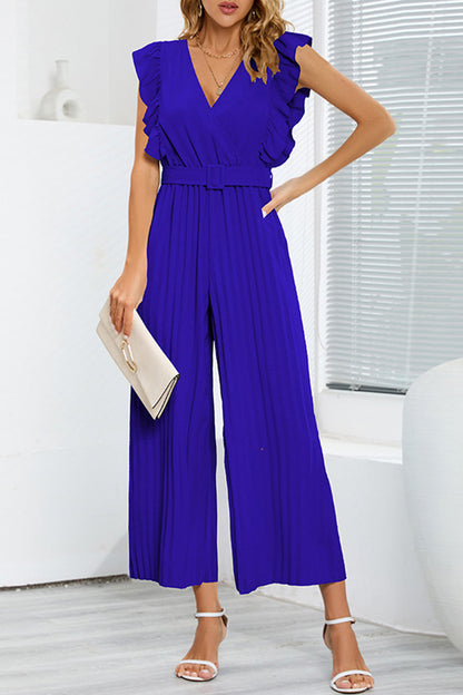 Casual Einfachheit einfarbig mit V-Ausschnitt regelmäßige Jumpsuits