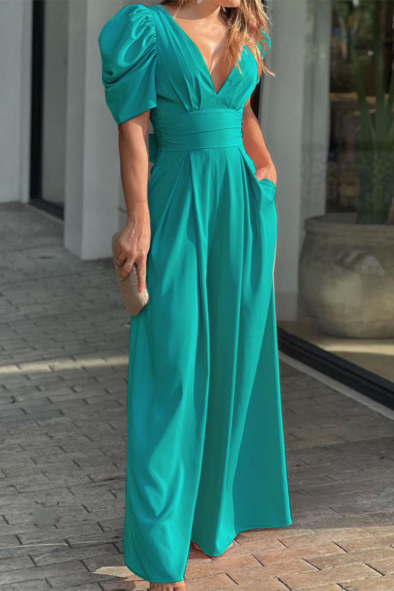 Casual simplicity chunky crew-neck loose-fitting jumpsuits (5 Farben)