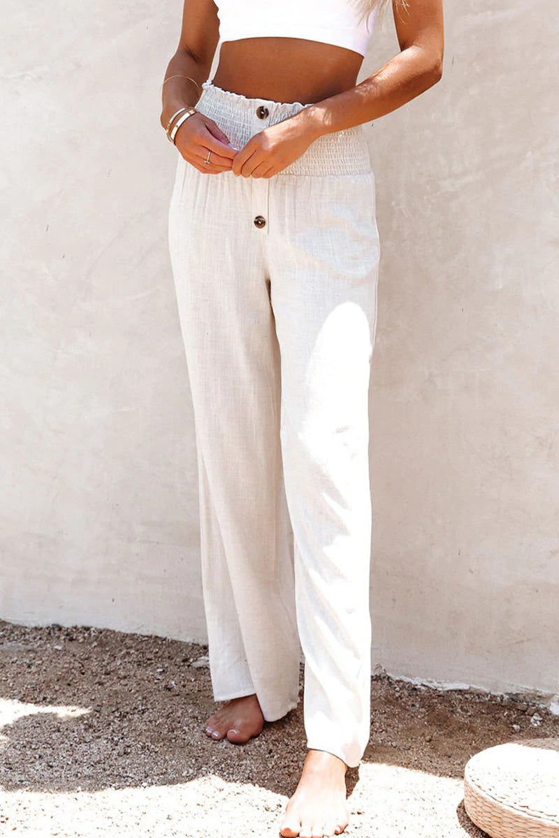 Casual Holiday Solid Buttons Loose High Waist Hose mit weitem Bein in Unifarbe (6 Farben)