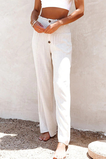 Casual Holiday Solid Buttons Loose High Waist Hose mit weitem Bein in Unifarbe (6 Farben)