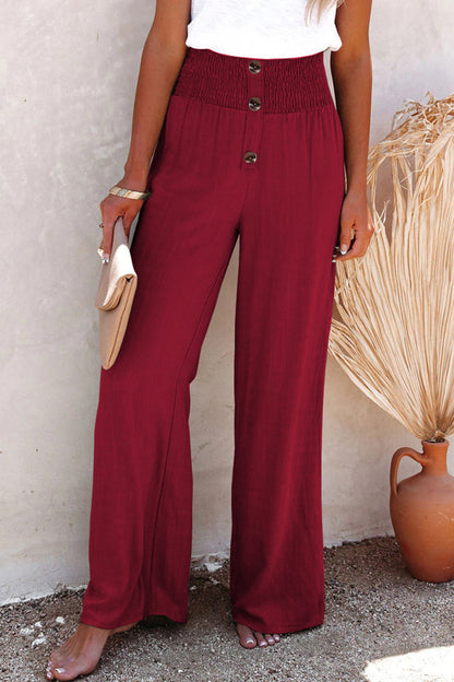 Casual Holiday Solid Buttons Loose High Waist Hose mit weitem Bein in Unifarbe (6 Farben)