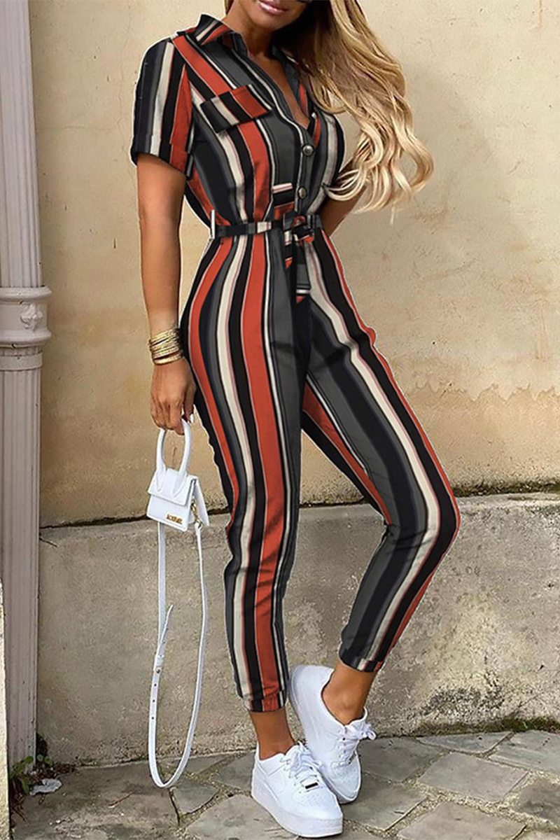 Casual Print Patchwork Umlegekragen Regular Jumpsuits (lockere Passform)