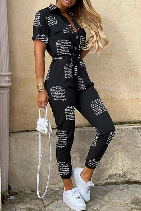 Casual Print Patchwork Umlegekragen Regular Jumpsuits (lockere Passform)