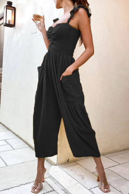 Casual Street Solid Patchwork Tasche Spaghetti Strap Straight Jumpsuits (4 Farben)