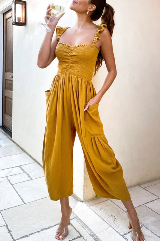 Casual Street Solid Patchwork Tasche Spaghetti Strap Straight Jumpsuits (4 Farben)