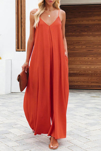 Lässige einfarbige Jumpsuits mit V-Ausschnitt (6 Farben)