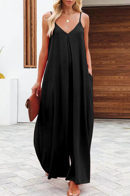 Lässige einfarbige Jumpsuits mit V-Ausschnitt (6 Farben)
