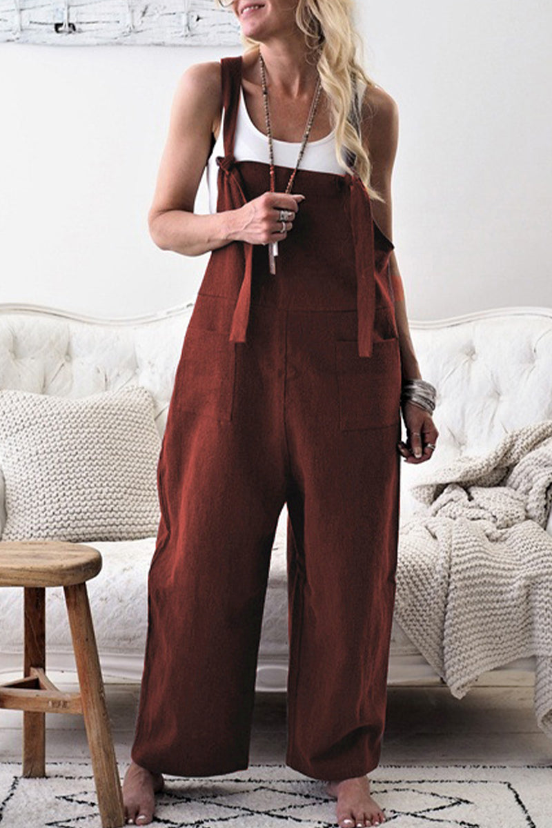 Casual Solid make old patchwork square collar loose overalls (5 Farben)