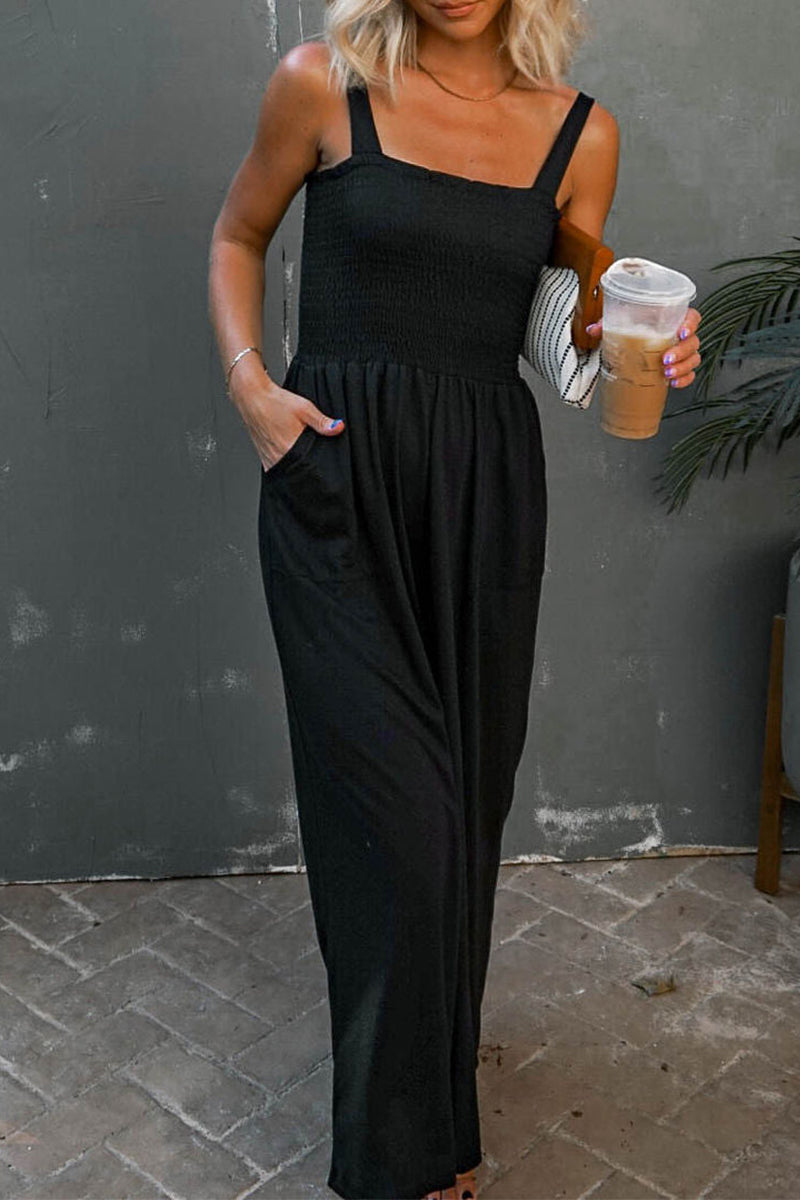 Casual Solid Patchwork Square Collar Loose Jumpsuits (6 Farben)