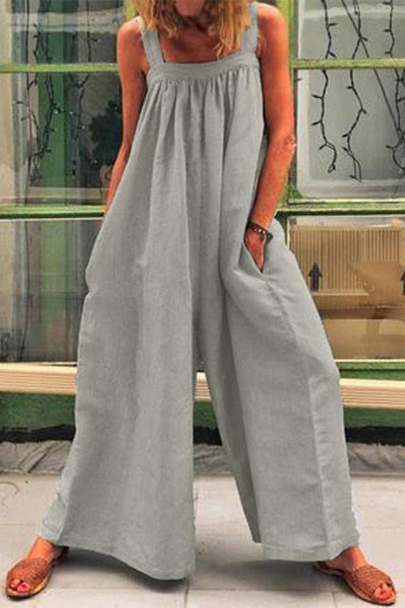 Casual Everyday Solid Square-Kragen Loose Jumpsuits (5 Farben)