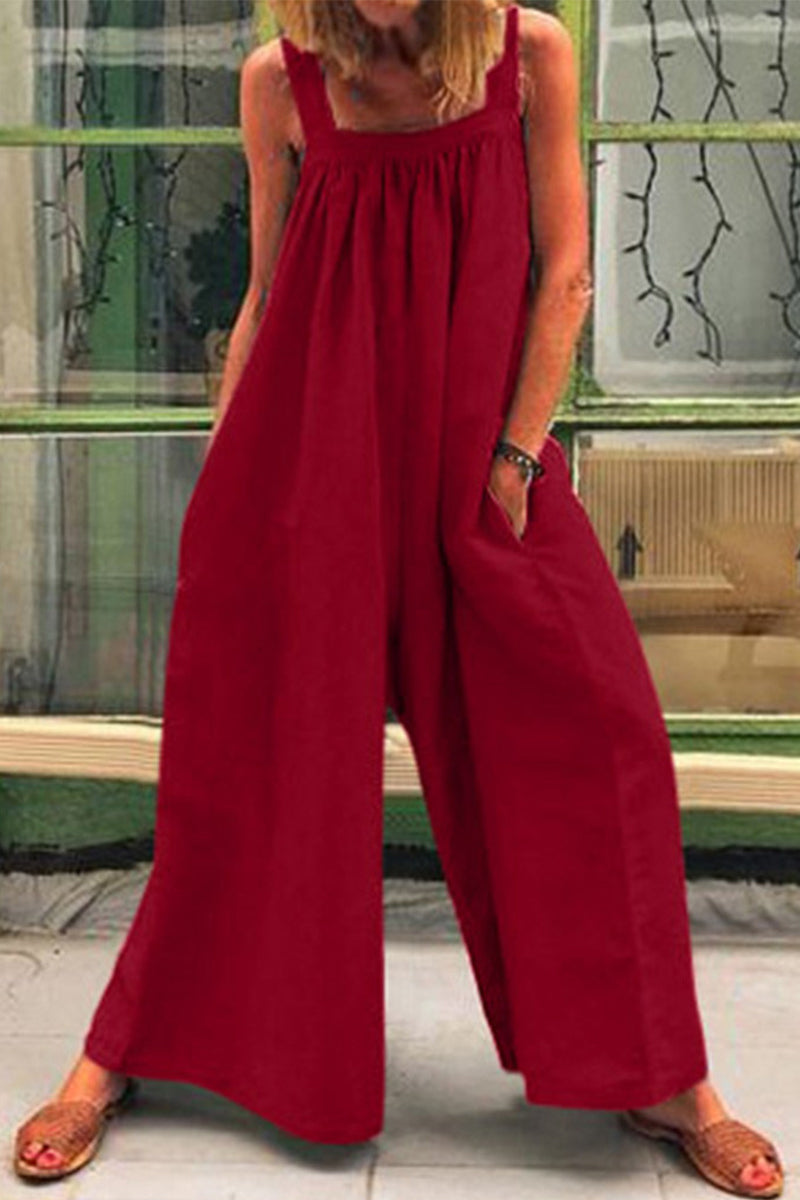 Casual Everyday Solid Square-Kragen Loose Jumpsuits (5 Farben)