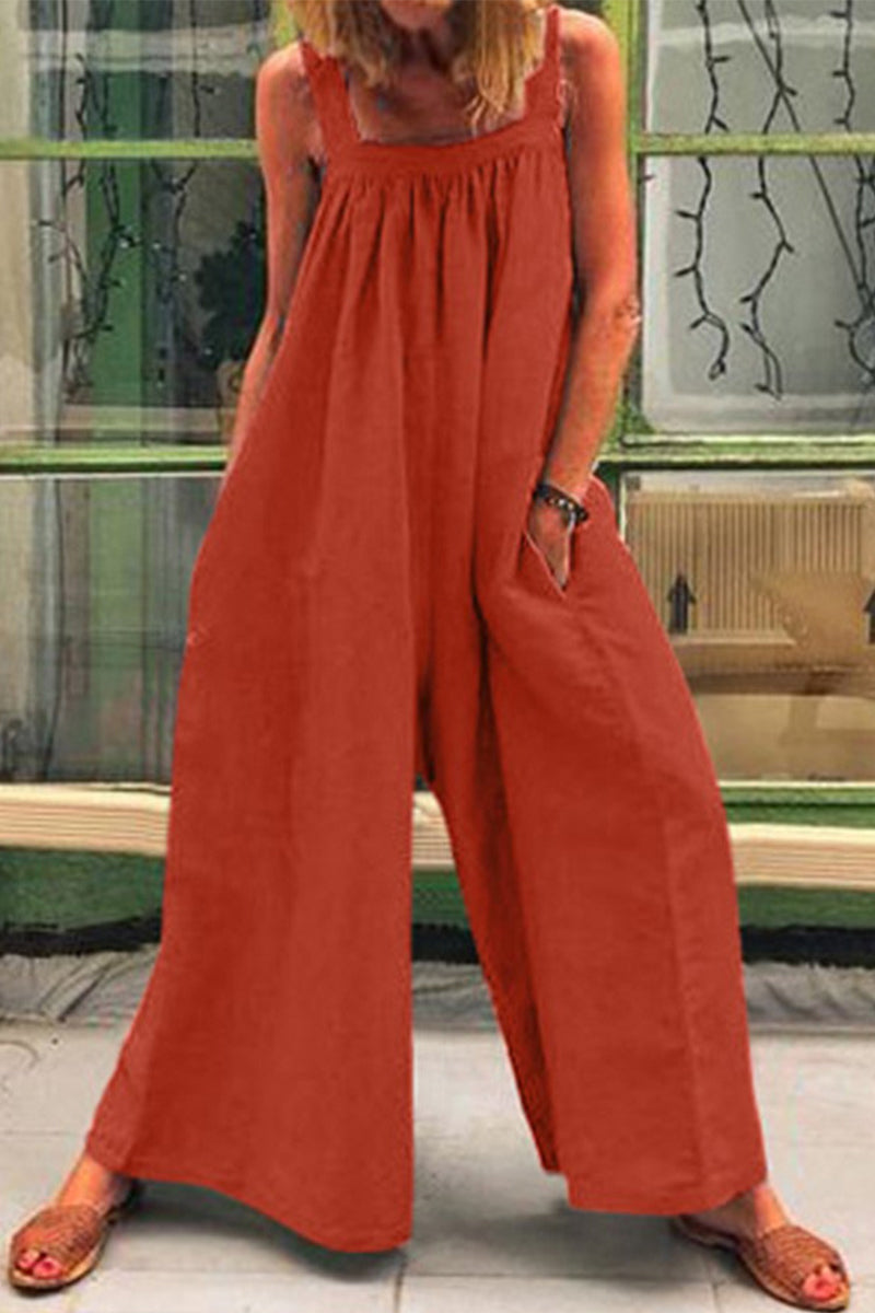 Casual Everyday Solid Square-Kragen Loose Jumpsuits (5 Farben)