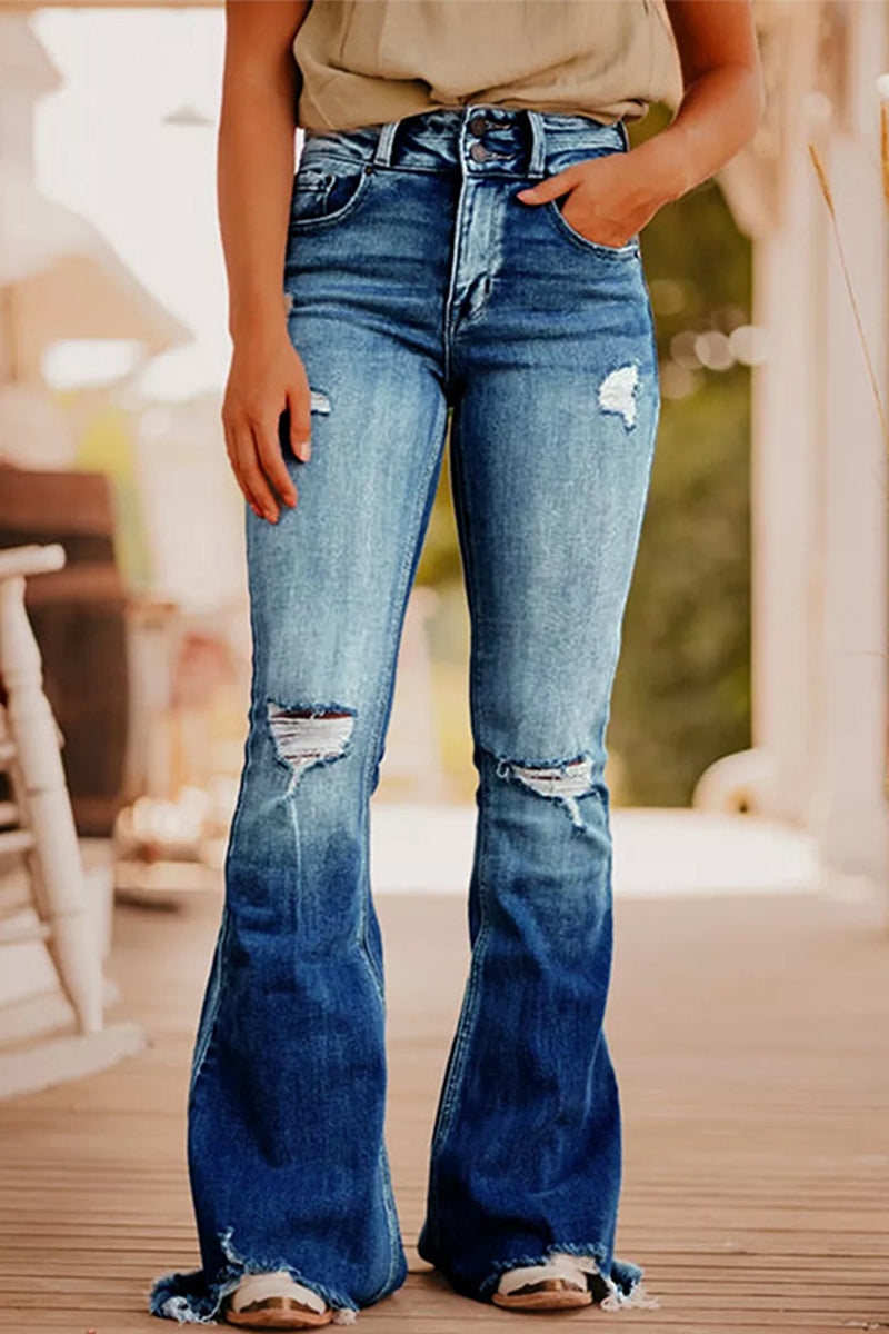 Casual Street Solid Ripped-Make-Old-Jeans mit hoher Taille (3 Farben)