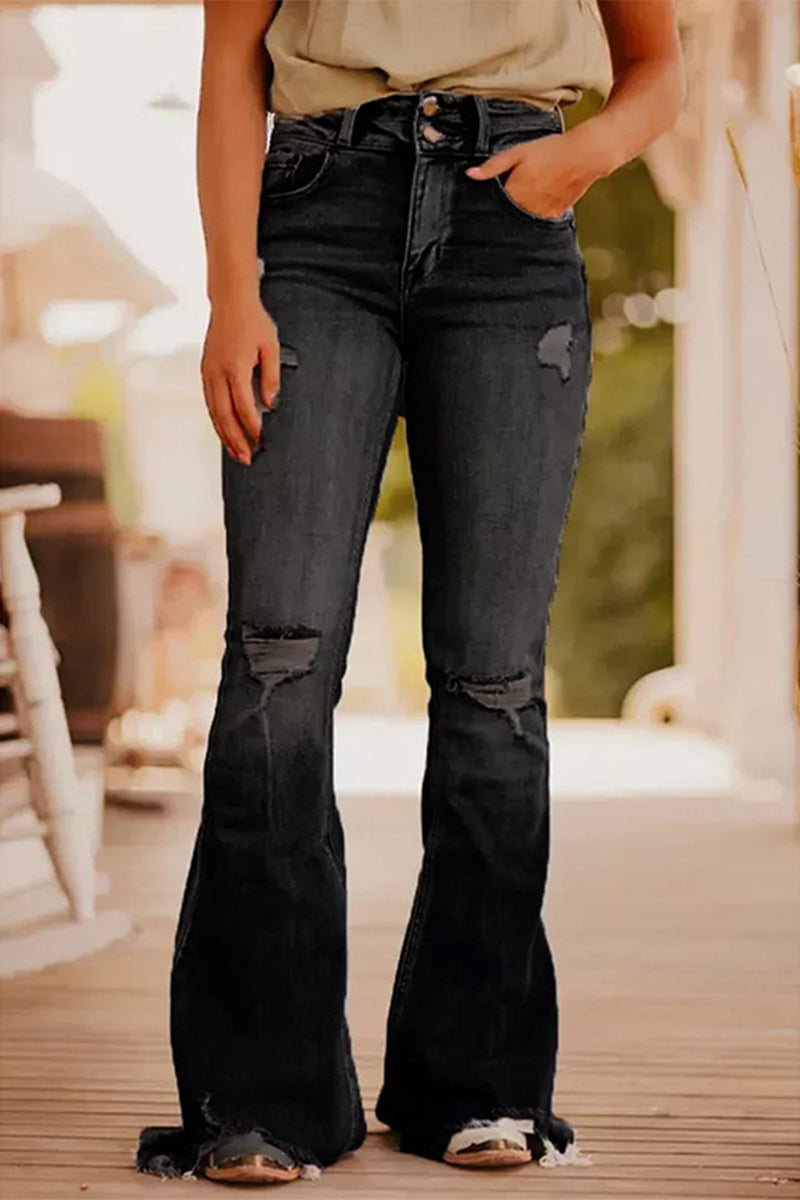 Casual Street Solid Ripped-Make-Old-Jeans mit hoher Taille (3 Farben)