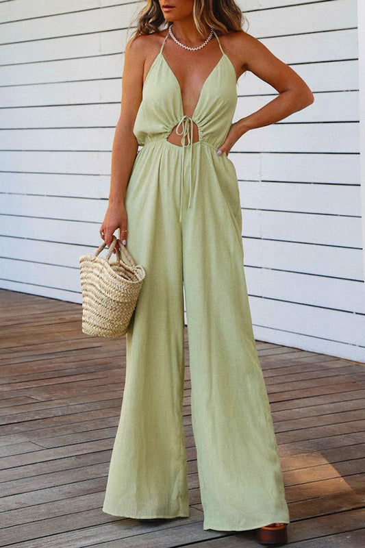 Casual Solid Backless V Neck Regular Jumpsuits (3 Farben)