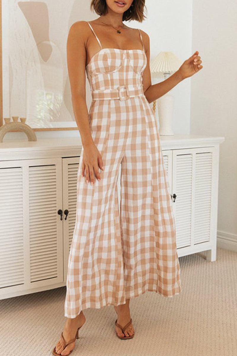 karierte Jumpsuits mit quadratischem Kragen