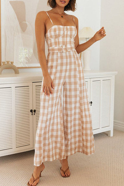 karierte Jumpsuits mit quadratischem Kragen