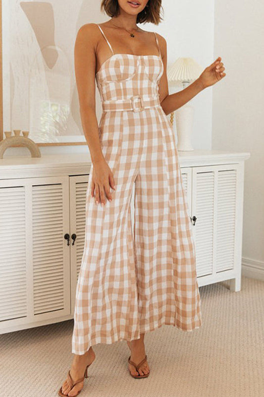 karierte Jumpsuits mit quadratischem Kragen