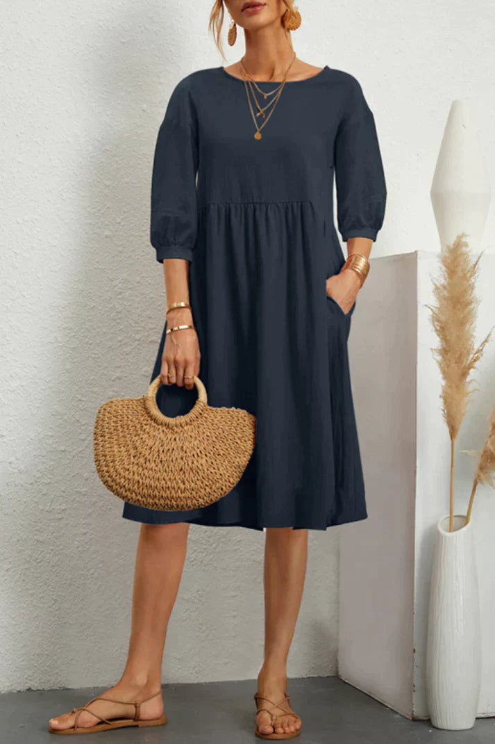 Kiara - Lässiges mittellanges Kleid mit 3/4 Ärmeln