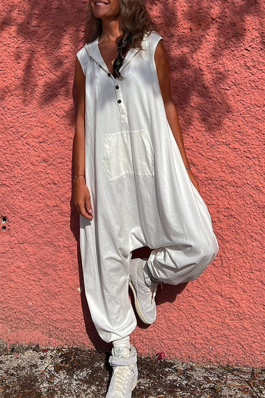 Casual Sportswear Feststofftaschen mit Kapuzenkragen Gerade Jumpsuits (3 Farben)