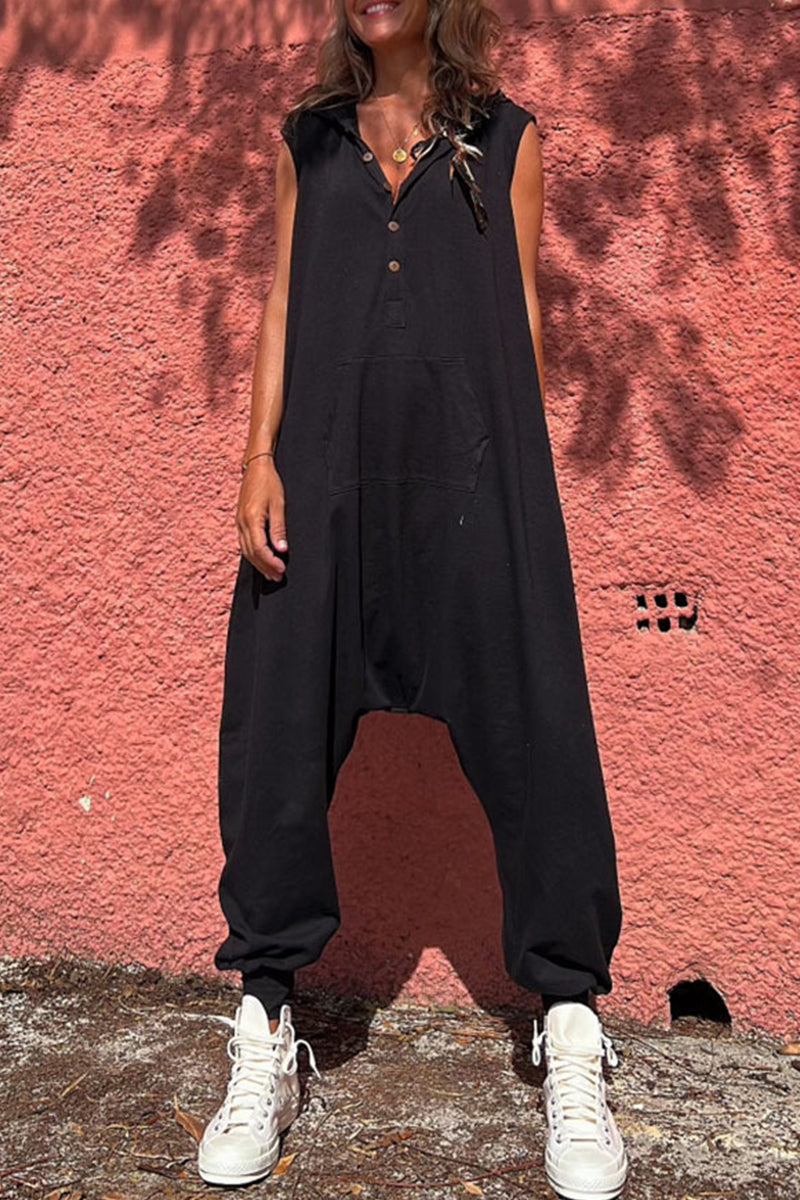 Casual sportswearenÃ Feste Taschen mit Kapuze und Kragen Gerade Jumpsuits (3 Farben)