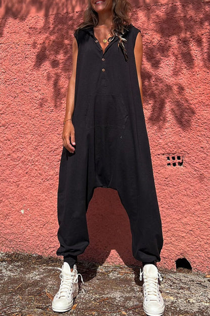 Casual Sportswear Feststofftaschen mit Kapuzenkragen Gerade Jumpsuits (3 Farben)