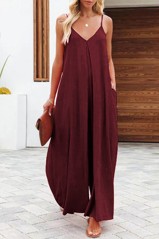 Lässige einfarbige Jumpsuits mit V-Ausschnitt (6 Farben)