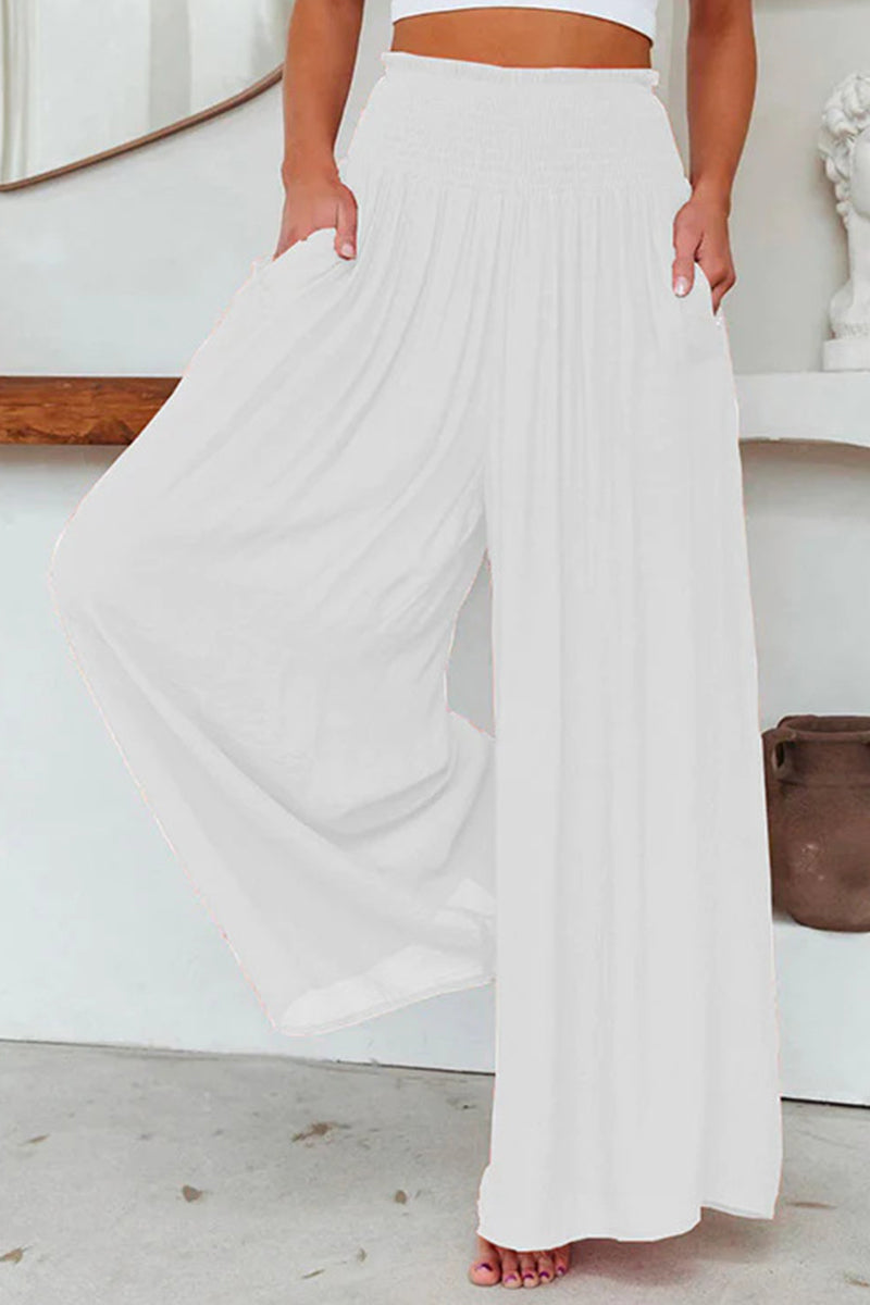 Casual everyday solid pocket folding loose high waist wide leg plain colour shorts (3 Farben)