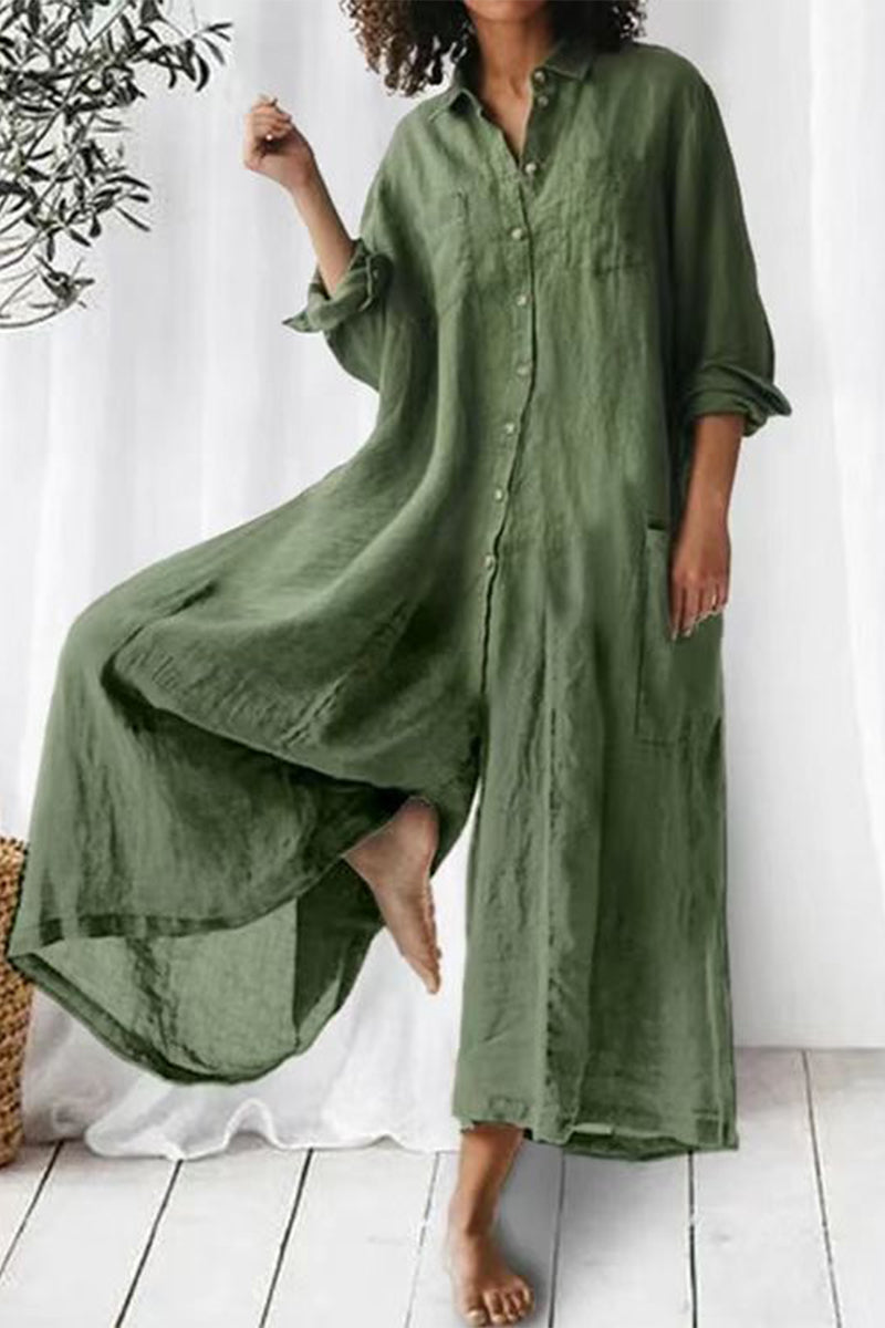 Holiday Jumpsuits mit festen Taschen und Knöpfen und losem Kragen (3 Farben)