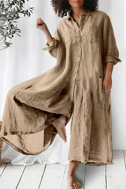 Holiday Jumpsuits mit festen Taschen und Knöpfen und losem Kragen (3 Farben)