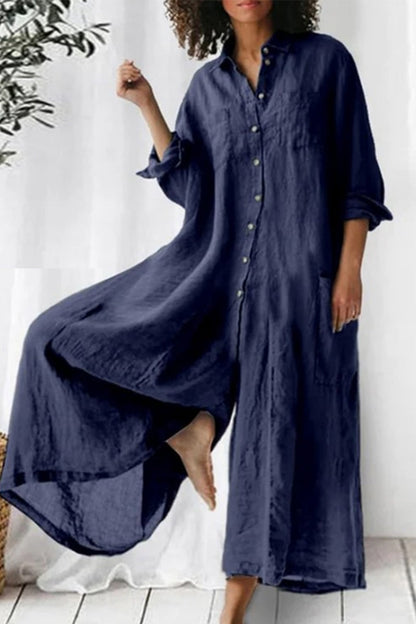 Holiday Jumpsuits mit festen Taschen und Knöpfen und losem Kragen (3 Farben)