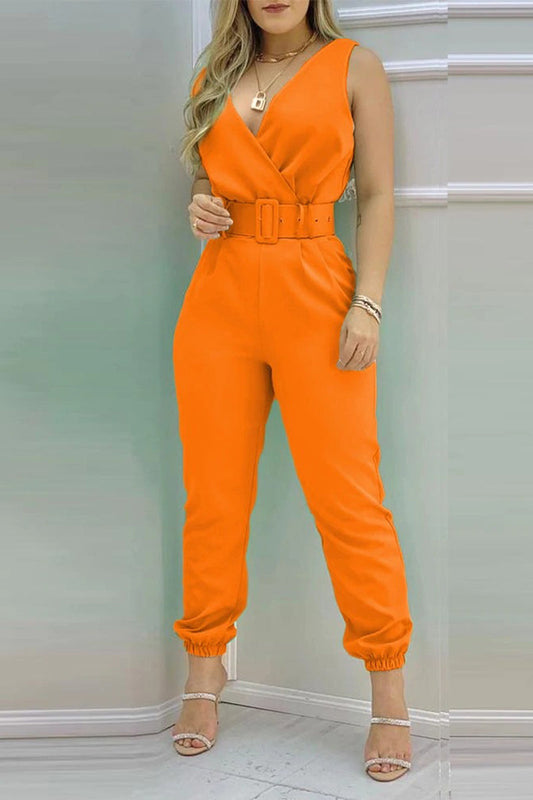 Sexy Casual Solid Rückenfrei mit Riemen V-Ausschnitt Regular Jumpsuits