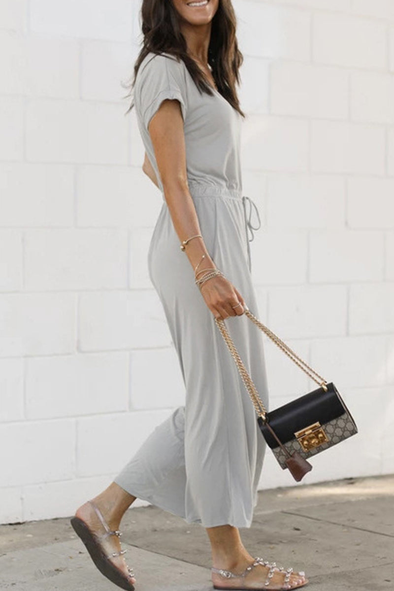 Casual Everyday Festes Taschenbändchen im V-Ausschnitt Jumpsuits