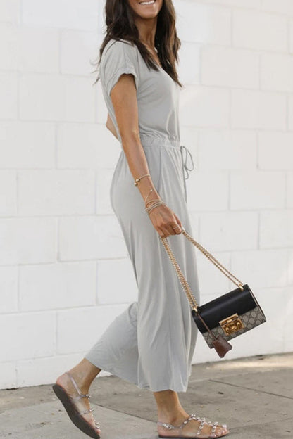Casual Everyday Festes Taschenbändchen im V-Ausschnitt Jumpsuits