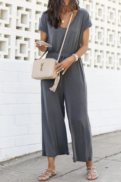 Casual Everyday Festes Taschenbändchen im V-Ausschnitt Jumpsuits