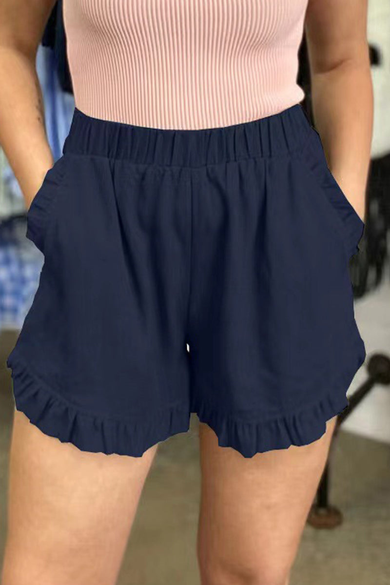 Casual einfarbige Hose mit losen Taschen High-Waist weites Bein