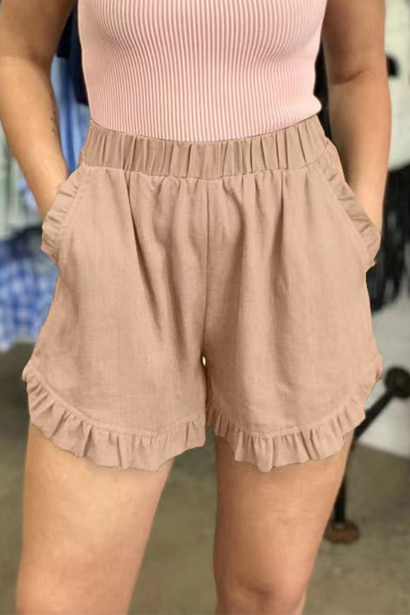 Casual einfarbige Hose mit losen Taschen High-Waist weites Bein