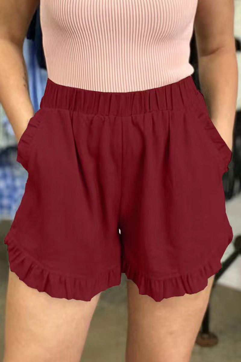 Casual einfarbige Hose mit losen Taschen High-Waist weites Bein