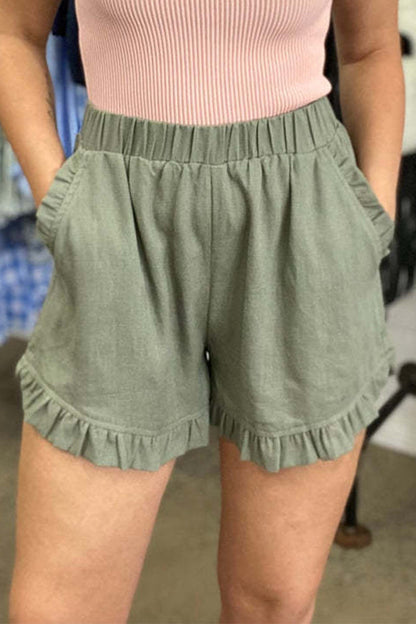 Casual einfarbige Hose mit losen Taschen High-Waist weites Bein