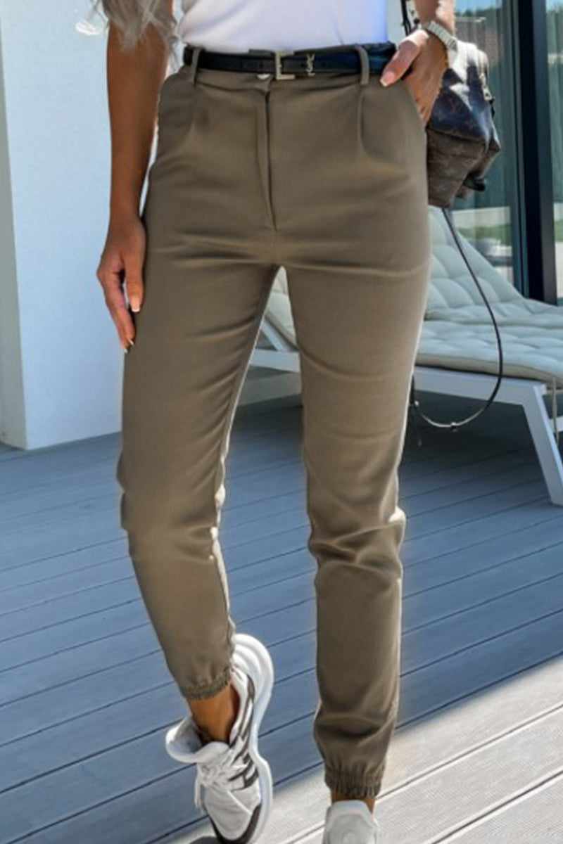 Casual Solid Pocket Regular Mid Waist Pencil Unifarbene Hose