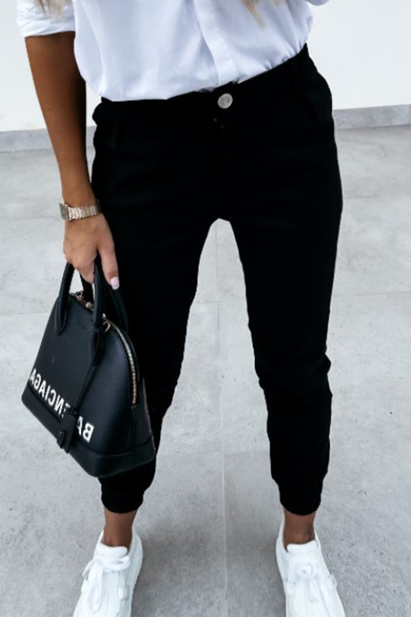 Casual Solid Pocket Regular Mid Waist Pencil Unifarbene Hose