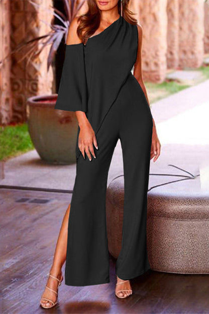 einfarbige Jumpsuits mit losem Kragen