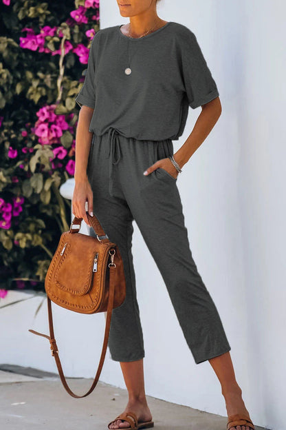 Casual simplicity einfarbige Rundhals-Overalls (5 Farben)