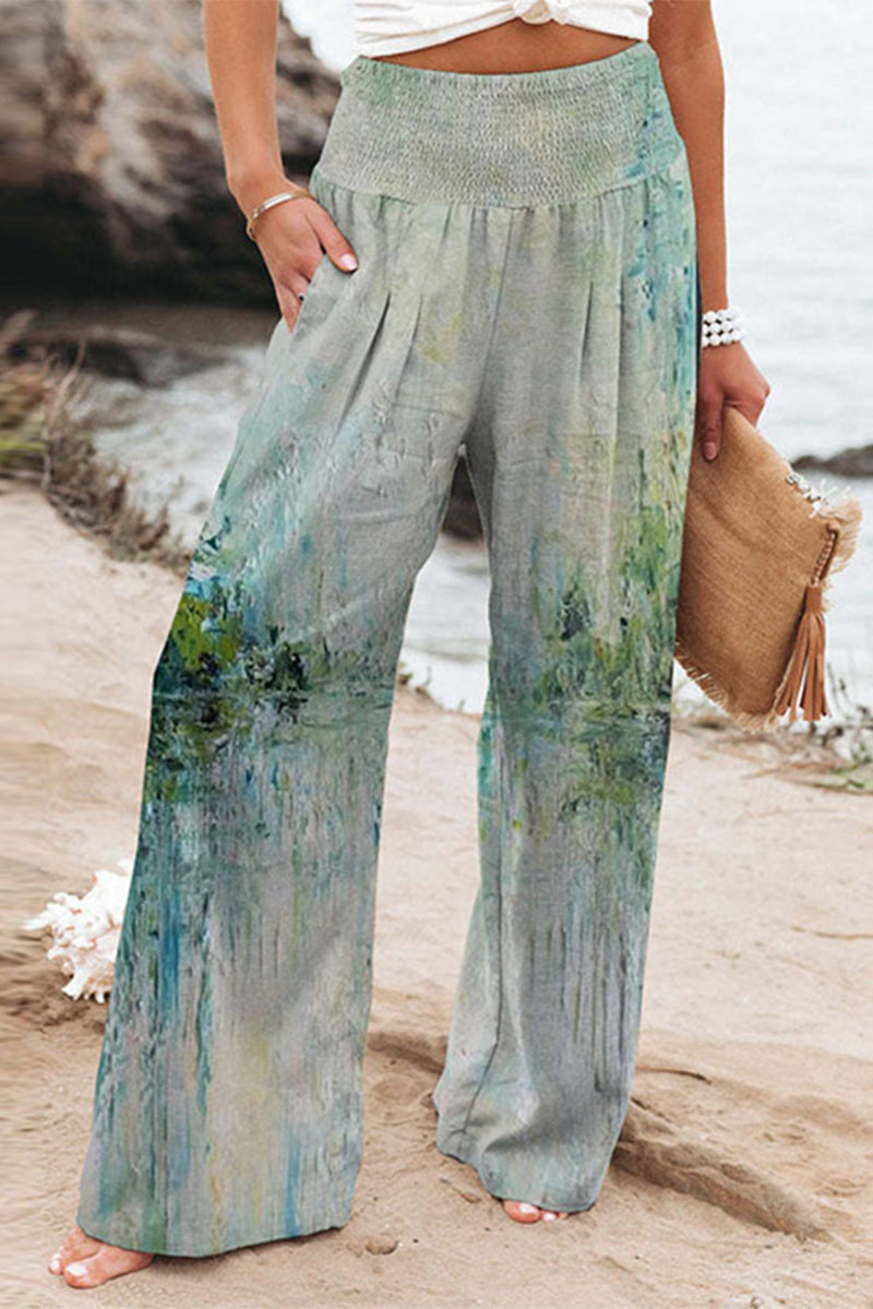 Casual Holiday Print Patchwork Lose Hose mit hoher Taille und weitem Bein