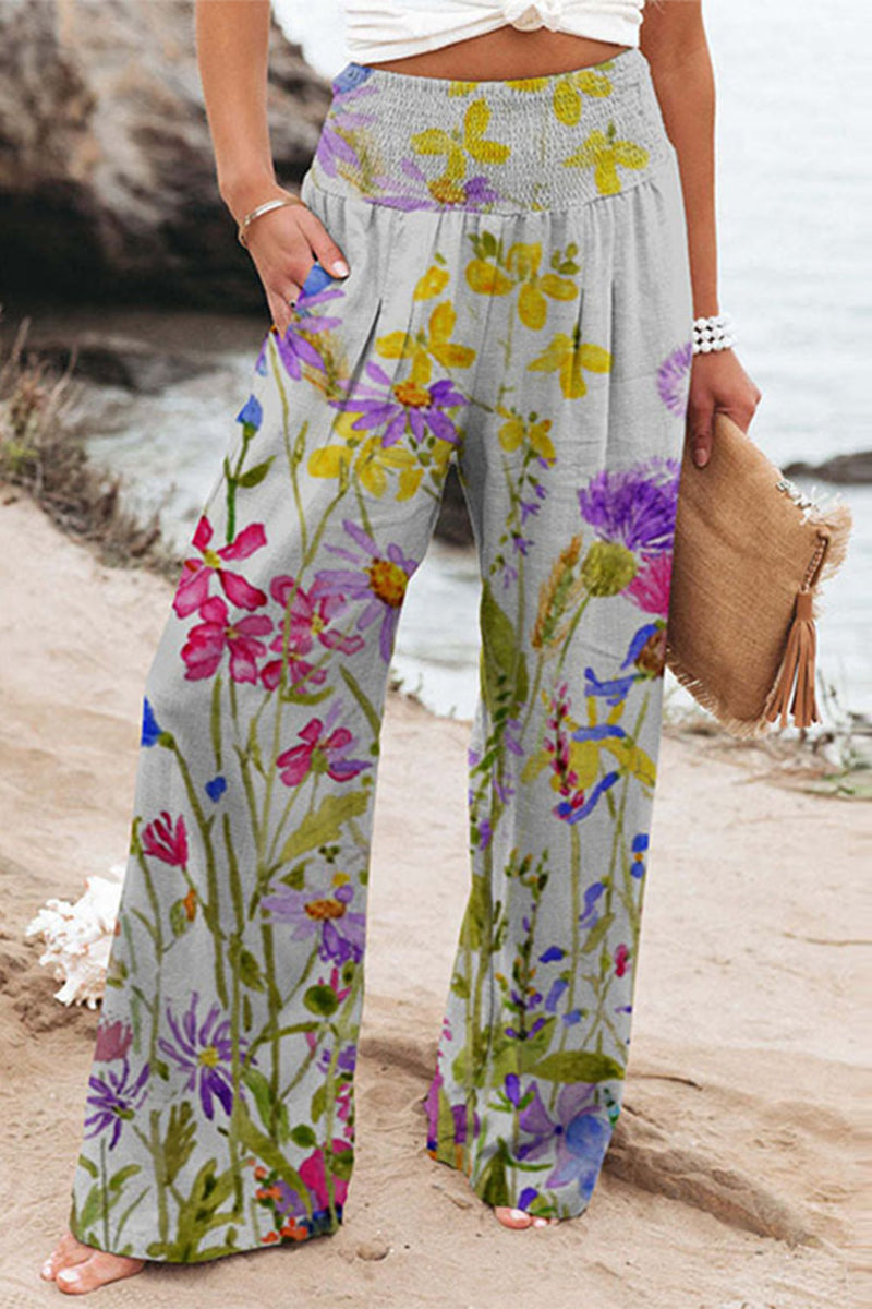 Casual Holiday Print Patchwork Lose Hose mit hoher Taille und weitem Bein